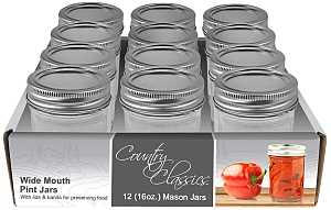 PINT WIDE MOUTH 12PK Canning Glass Jar w/Seals&amp;Bands 16oz