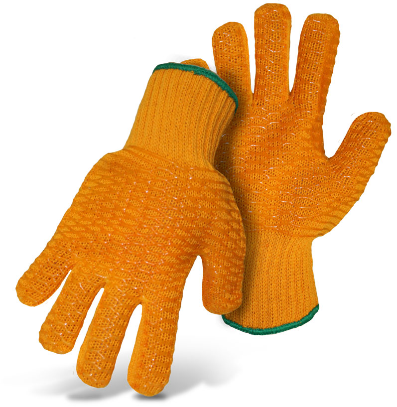 Reversible Glove ORANGE String Knit Spun Nylon Vinyl Palm LG