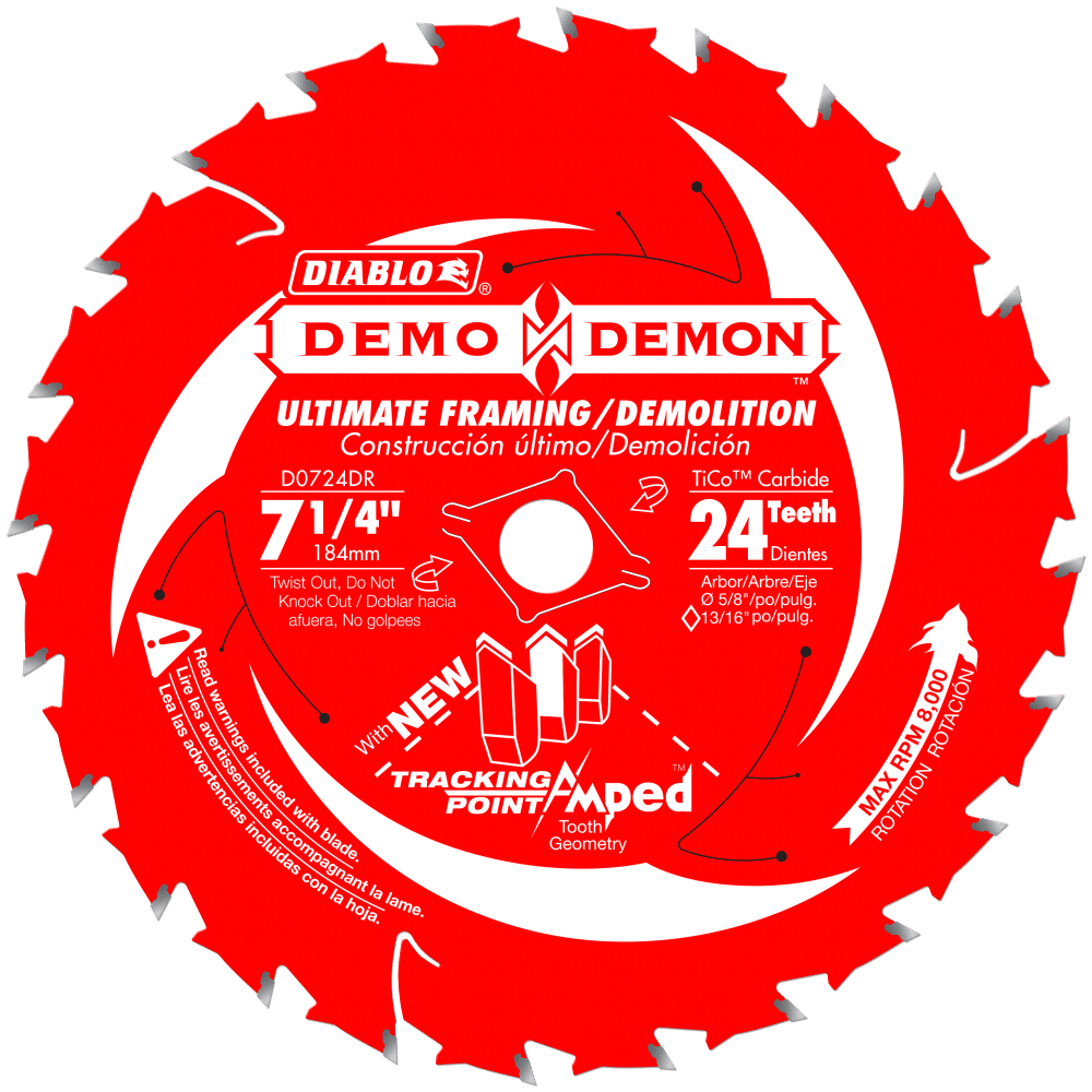 Demo Demon D0724DA
Circular Saw Blade, 7-1/4 In
Dia, 24 Teeth, 5/8 In Arbor