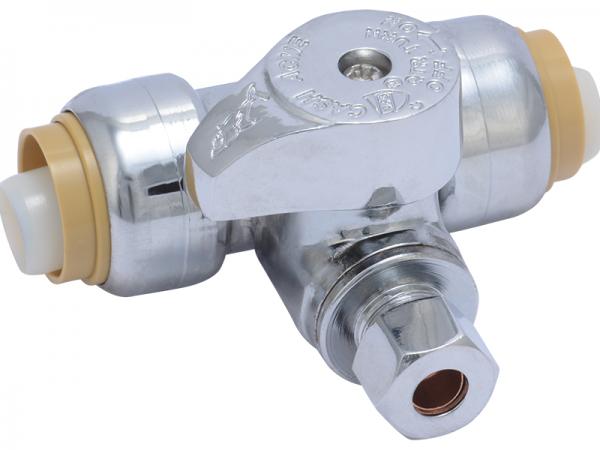 1/2&quot; X 1/2&quot; X 1/4&quot; COMPRESSION TEE STOP INLINE VALVE SHUT OFF